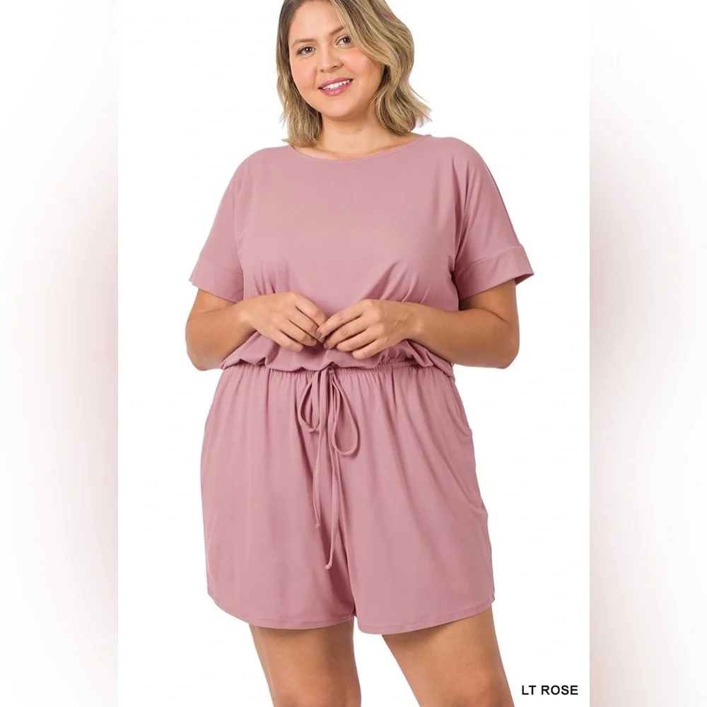 #1 LIGHT ROSE PLUS SIZE ROMPER WITH POCKETS - Picture 1 of 1